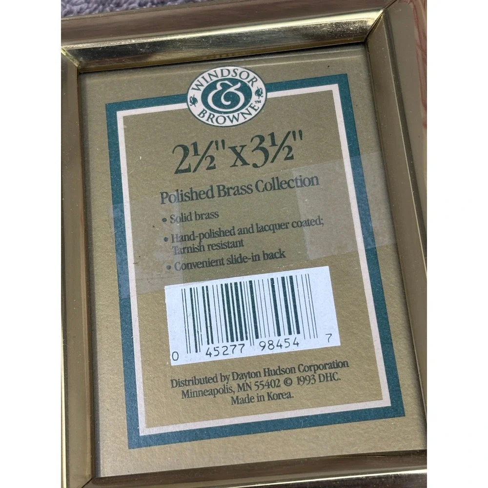 Vtg Picture Frame Gold Solid Brass Double Hinged 2.5x3.5 Windsor Browne